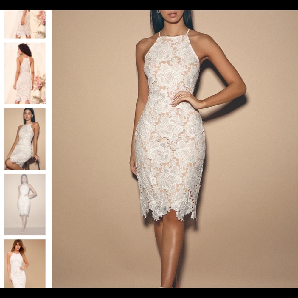 Lulu’s Temps De L’Amour White Lace Bodycon Midi Dress